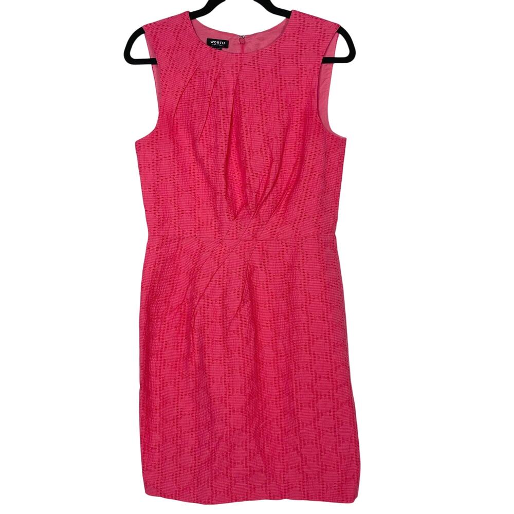 Worth New York 4 Pink Textured Sleeveless Sheath Dress Pleated Detail Pencil